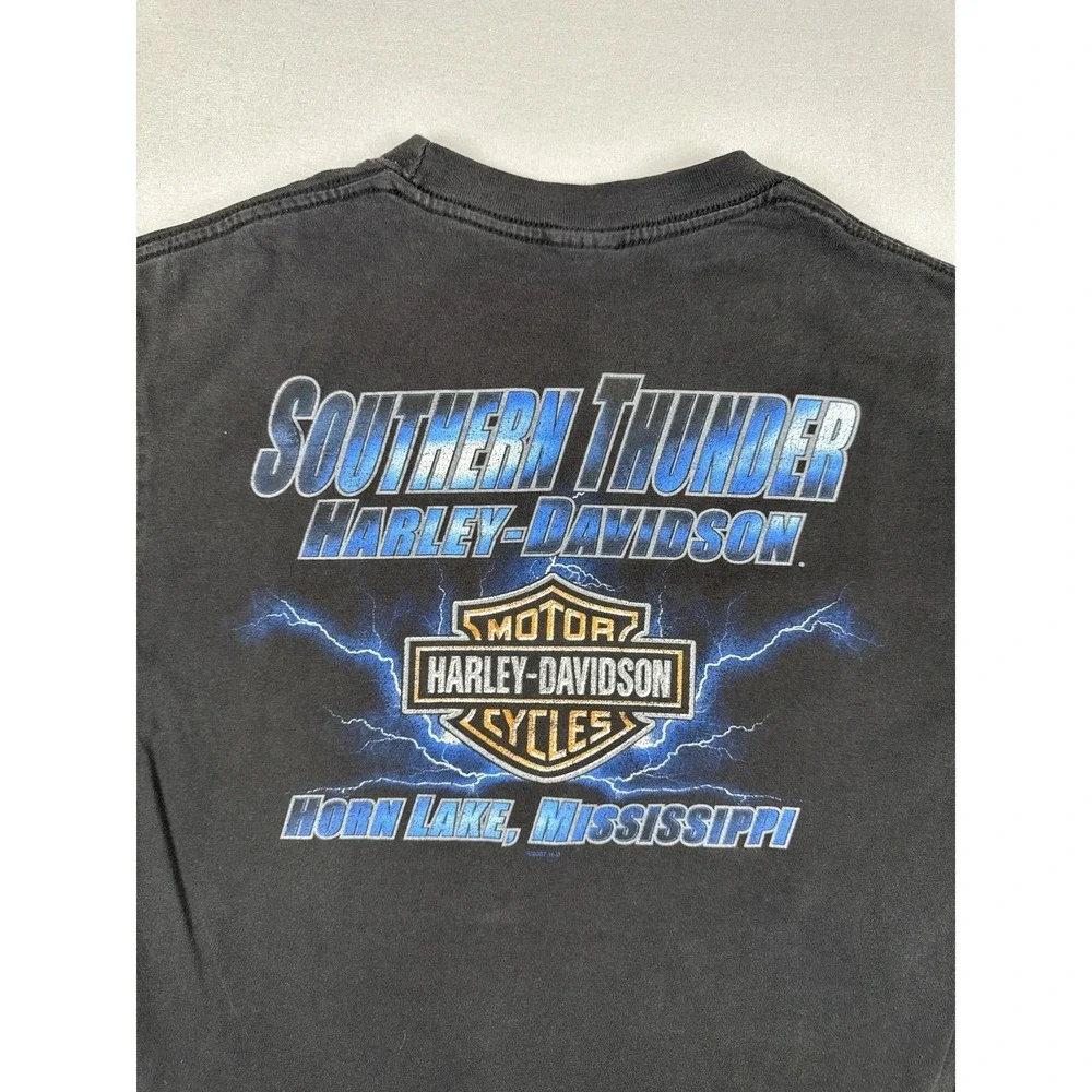 Vintage 2007 Harley Davidson Ride Hard Or Stay Home T Shirt Lightning L